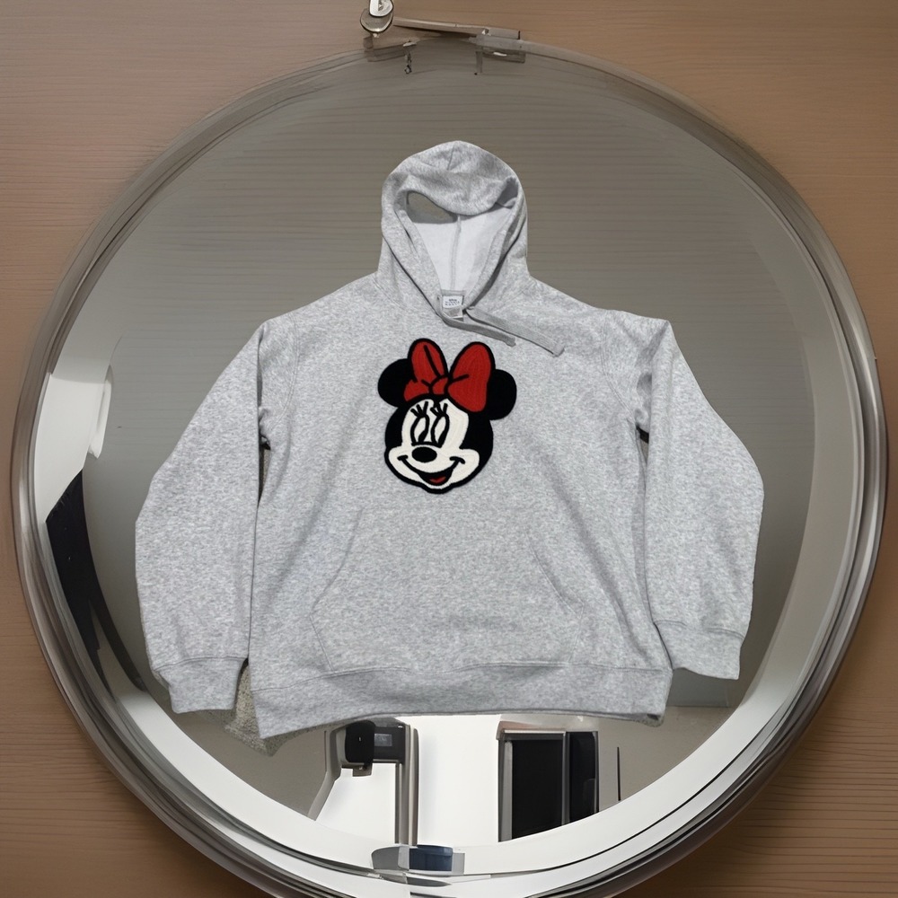 Minnie Mouse Womens Embroidered Character Fleece Hoodie Gray Heather‎ Size Large